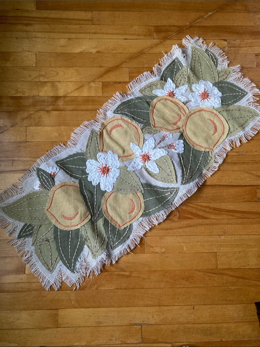 Handcrafted Vintage Yellow & Green Floral Table Runner